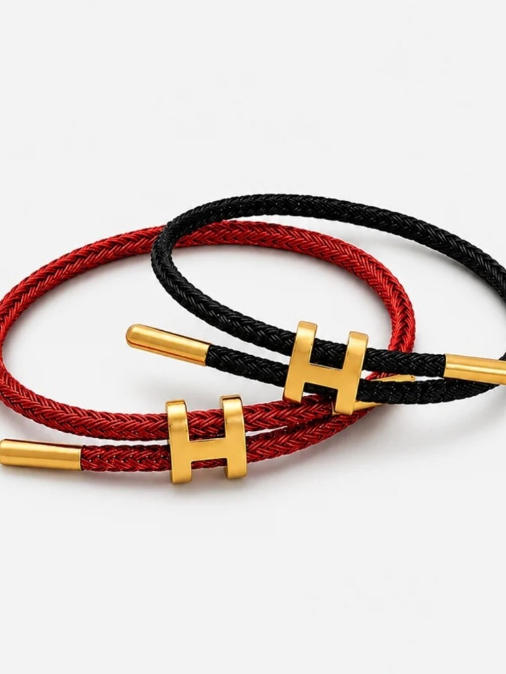 Gold Accent Red and Black Braided Wire Bracelets